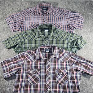 Lot of 3 Vintage Wrangler Western Shirt Mens XL Multicolor Plaid pearl Snap S/S